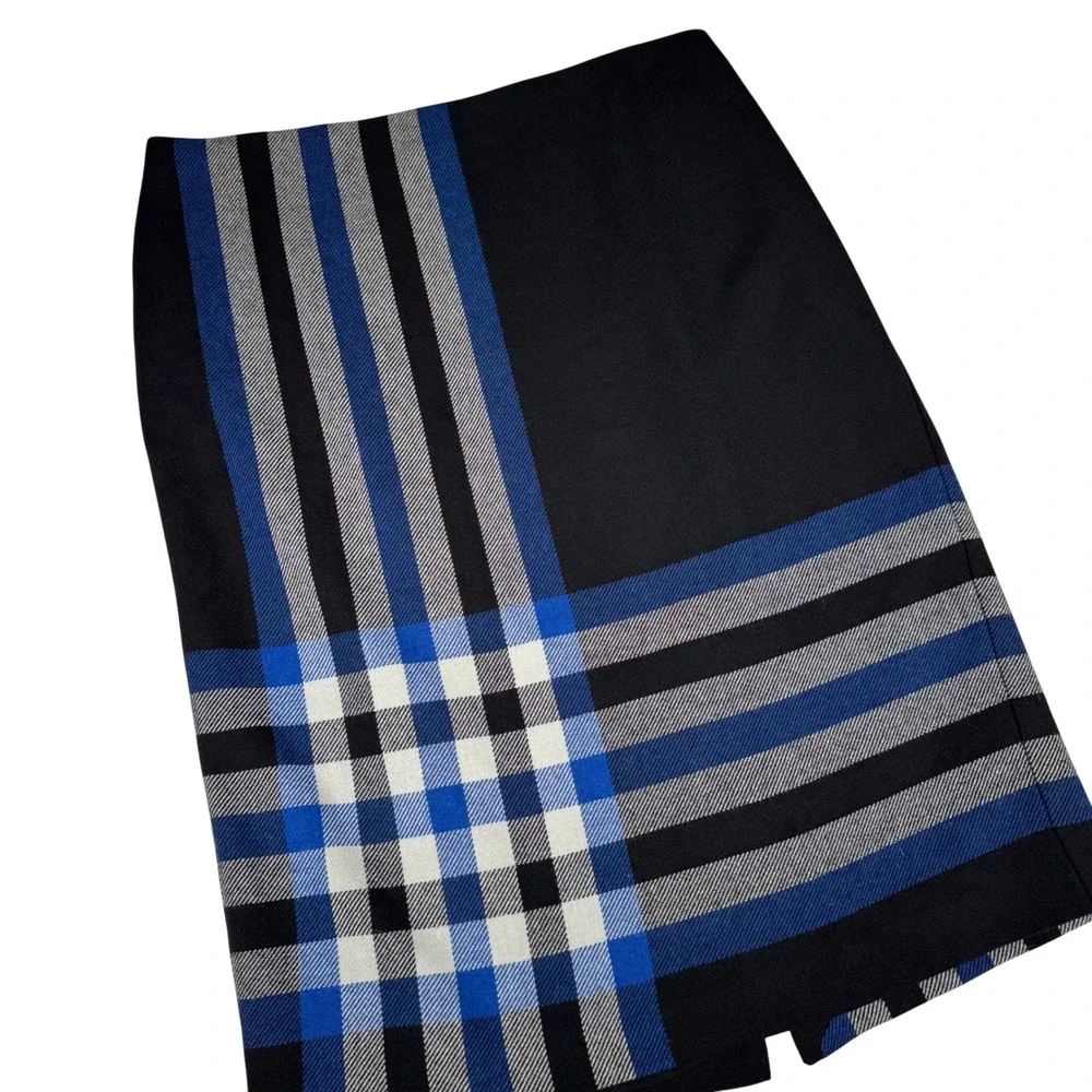 Talbots Black Luna Blue Plaid Wool Blend Pencil Skirt‎ Womens 12 | 204